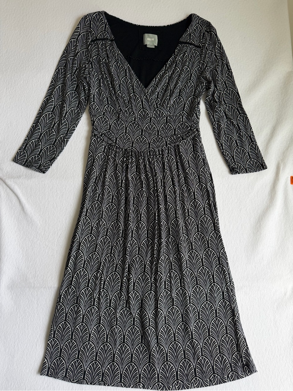 Maeve Anthropologie Galena Dress Medium Black White Art Deco Midi Jersey Knit